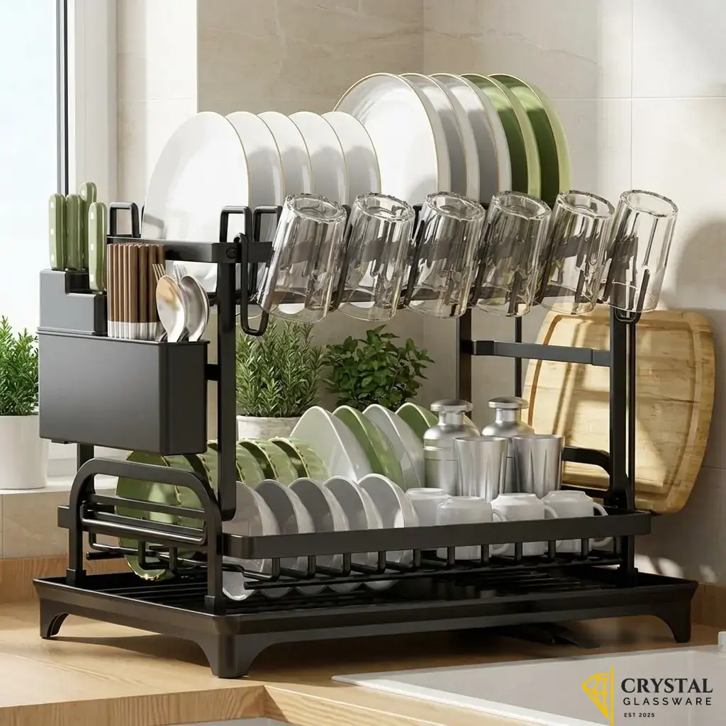 Black stainless steel 2-tier dish drying rack
